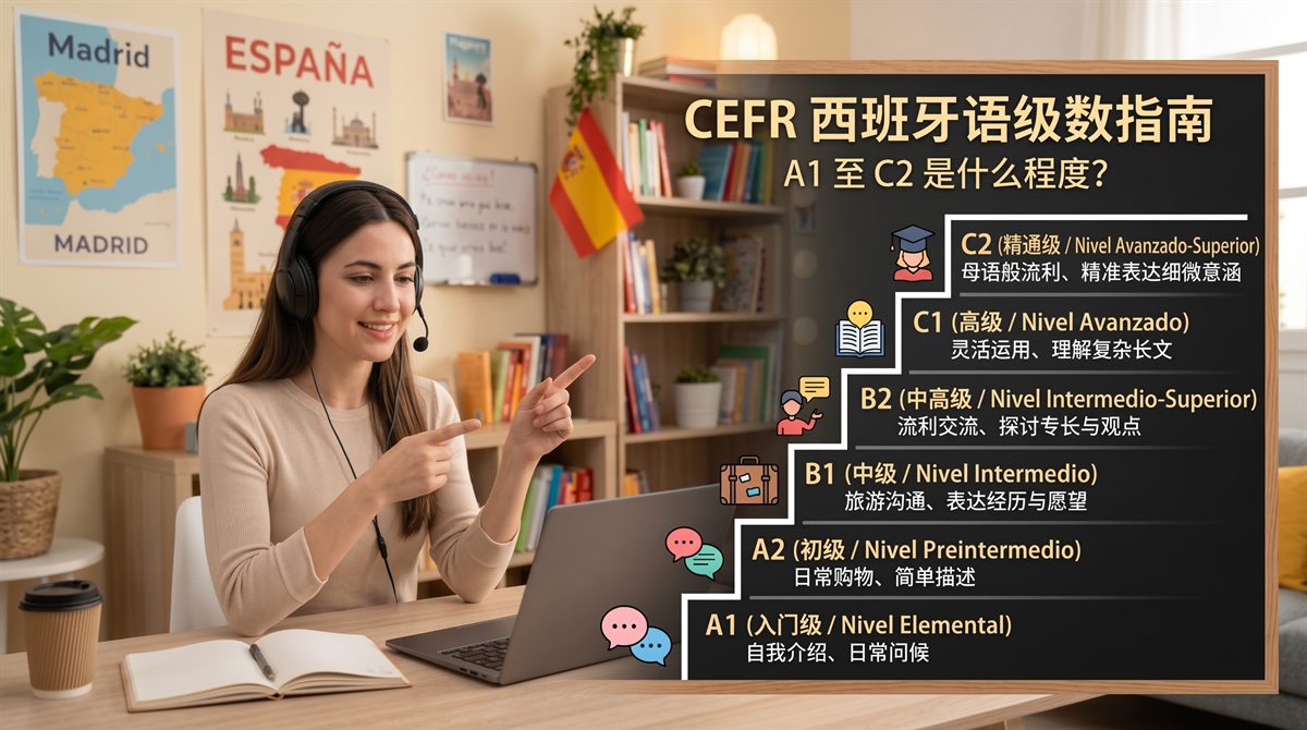 CEFR 西班牙语级别图：A1 入门级到 C2 精通级，每级能做到什么